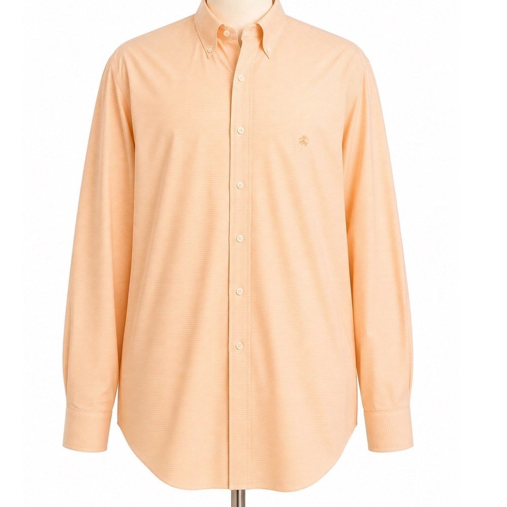 Brooks Brothers Madison‎ Non-Iron Shirt XL Orange Micro-Check Supima Cotton Mens